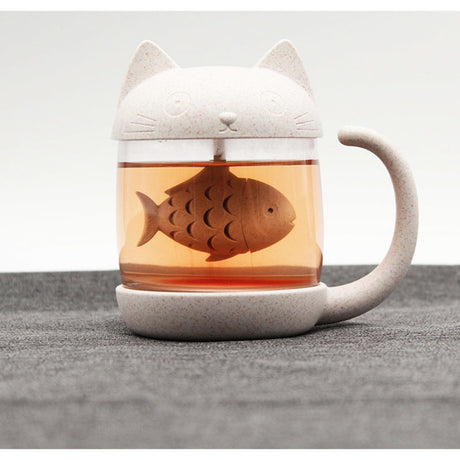 Katze Teeglas mit Teesieb im Deckel