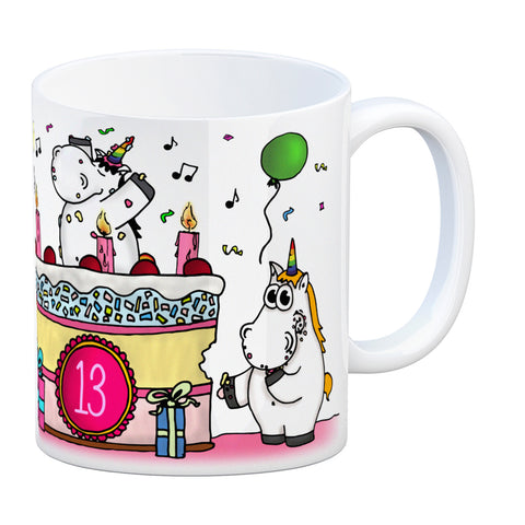 Kaffeebecher mit Einhorn Geburtstagsparty Motiv zum 13. Geburtstag