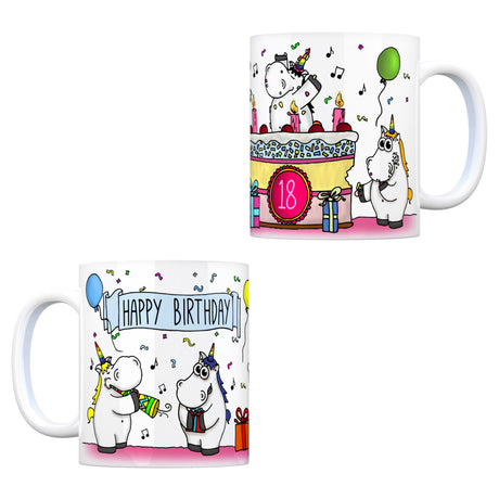 Honeycorns Kaffeebecher mit Einhorn Geburtstagsparty Motiv zum 18. Geburtstag