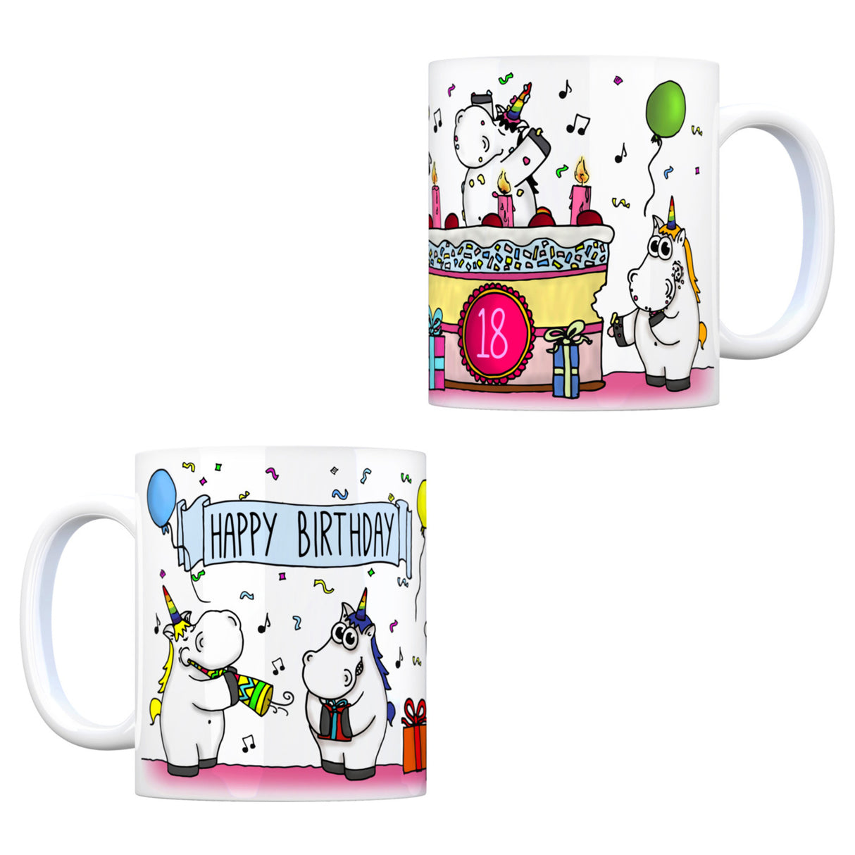 Honeycorns Kaffeebecher mit Einhorn Geburtstagsparty Motiv zum 18. Geburtstag